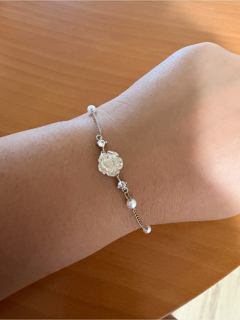Delicate Silver Floral Pearl Bracelet - Women's Jewelry